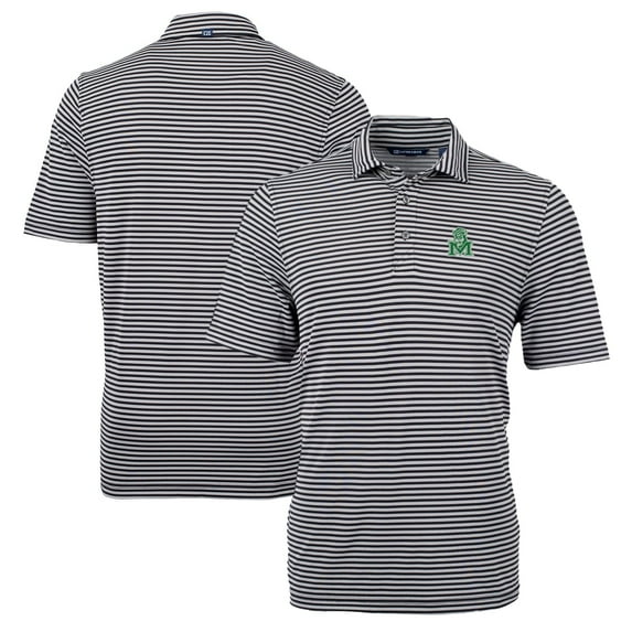 Men's Cutter & Buck Black Marshall Thundering Herd Big & Tall Team Logo Virtue Eco Pique Stripe Recycled Polo