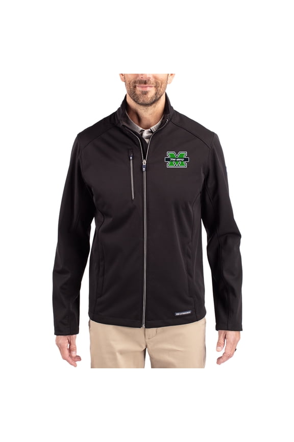 Men's Cutter & Buck Black Marshall Thundering Herd Evoke Eco Softshell Recycled Full-Zip Jacket
