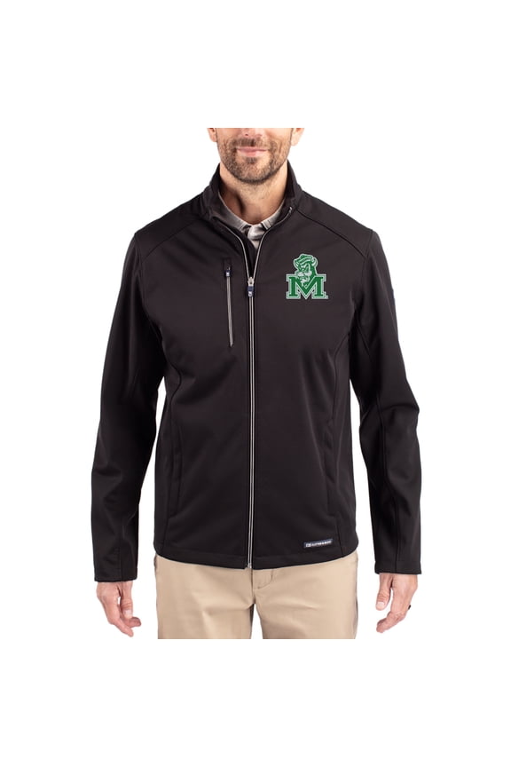 Men's Cutter & Buck Black Marshall Thundering Herd Evoke Eco Softshell Recycled Full-Zip Jacket