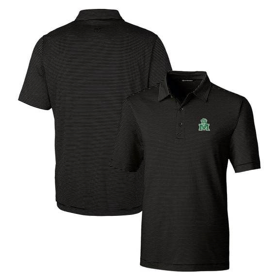Men's Cutter & Buck Black Marshall Thundering Herd Forge Pencil Stripe Stretch Polo