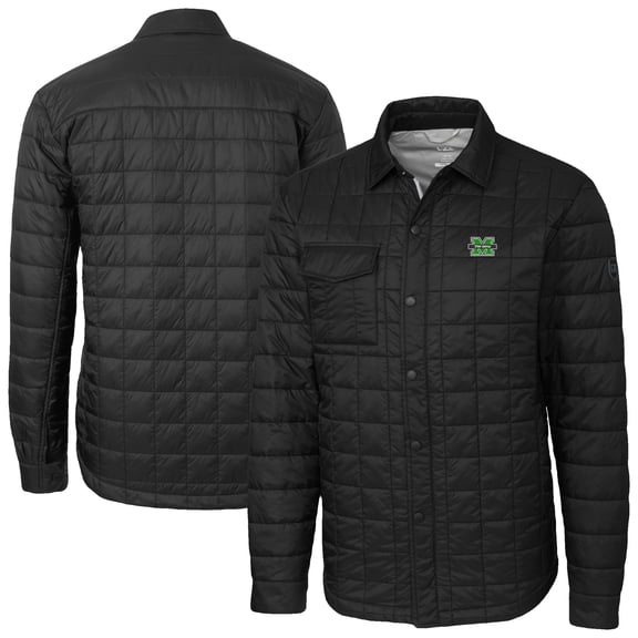 Men's-Cutter & Buck Black Marshall Thundering Herd Ranier Eco Insulated PrimaLoft Full-Snap Shacket