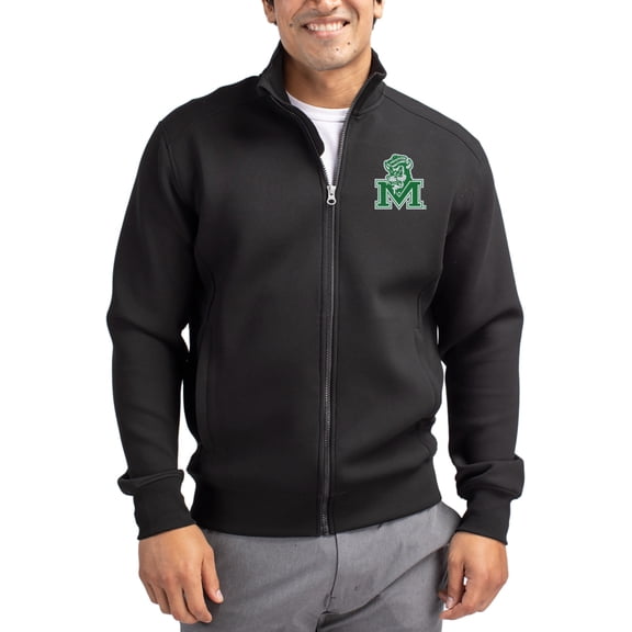 Men's-Cutter & Buck Black Marshall Thundering Herd Roam Eco Recycled Full-Zip Jacket