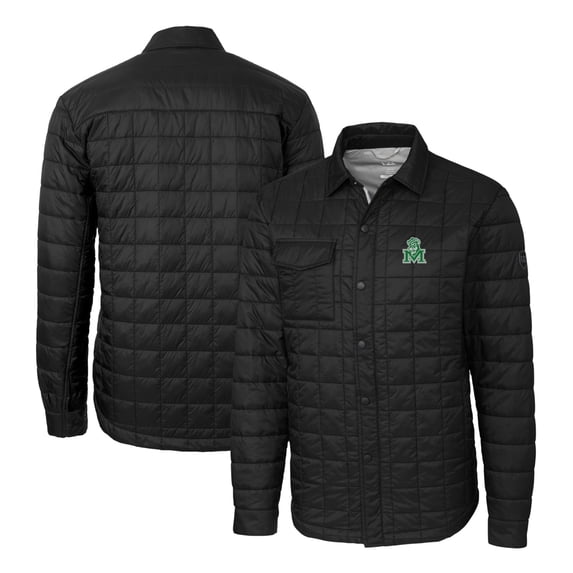 Men's Cutter & Buck Black Marshall Thundering Herd Team Logo Big & Tall Rainier PrimaLoft Eco Insulated Quilted