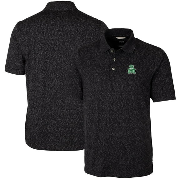 Men's Cutter & Buck Black Marshall Thundering Herd Vault Advantage Tri-Blend Space Dye Big & Tall Polo