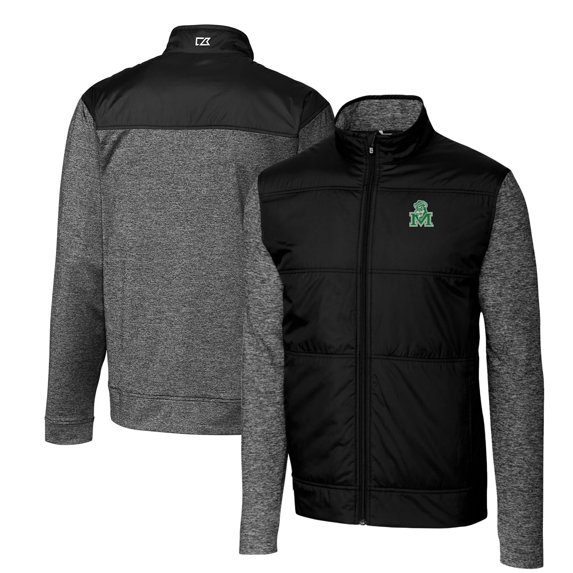 Men's Cutter & Buck Black Marshall Thundering Herd Vault Stealth Hybrid Quilted Full-Zip Windbreaker Jacket