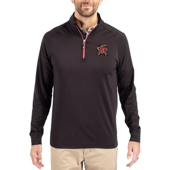 Men's Cutter & Buck Black Maryland Terrapins DryTec Big & Tall Adapt Eco Knit Stretch Recycled Quarter-Zip