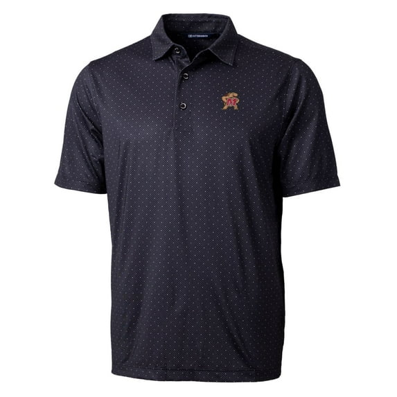 Men's Cutter & Buck Black Maryland Terrapins Pike Double Dot Print Stretch Polo