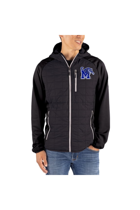 Men's-Cutter & Buck Black Memphis Tigers Rainier Eco Hybrid PrimaLoft Raglan Full-Zip Jacket
