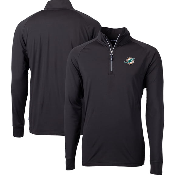 Men's Cutter & Buck Black Miami Dolphins Big & Tall Adapt Eco DryTec Raglan Quarter-Zip Jacket