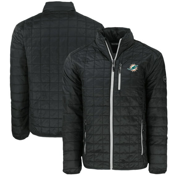 Men's Cutter & Buck Black Miami Dolphins Big & Tall Rainier PrimaLoft Eco Insulated Full-Zip Puffer Jacket