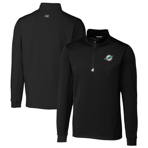 Men's Cutter & Buck Black Miami Dolphins Big & Tall Traverse Eco Tri-Blend DryTec Quarter-Zip Jacket