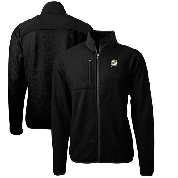 Men's Cutter & Buck Black Miami Dolphins Cascade Eco Sherpa Big & Tall Fleece Full-Zip Throwback Jacket