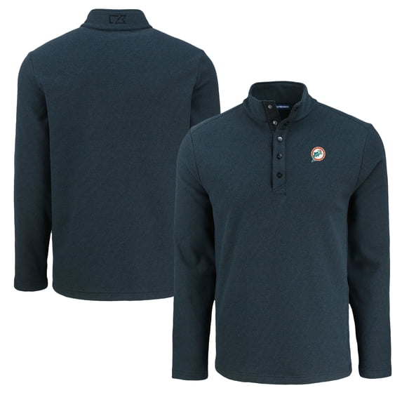 Men's Cutter & Buck Black Miami Dolphins Hunts Point Eco Textured Fleece Recycled Half-Snap Sweatshirt