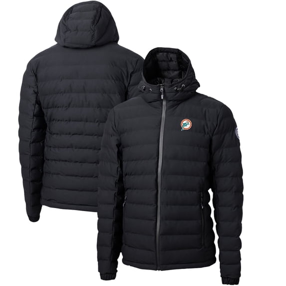 Men's Cutter & Buck Black Miami Dolphins Throwback Logo Mission Ridge Repreve Eco Insulated Puffer Full-Zip Jacket