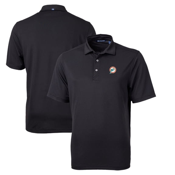 Men's Cutter & Buck Black Miami Dolphins Throwback Logo Virtue Eco Pique Recycled Polo
