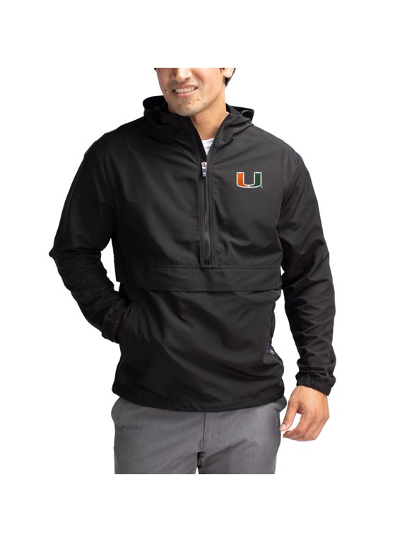 Men's Cutter & Buck Black Miami Hurricanes Charter Eco Recycled Half-Zip Anorak Jacket