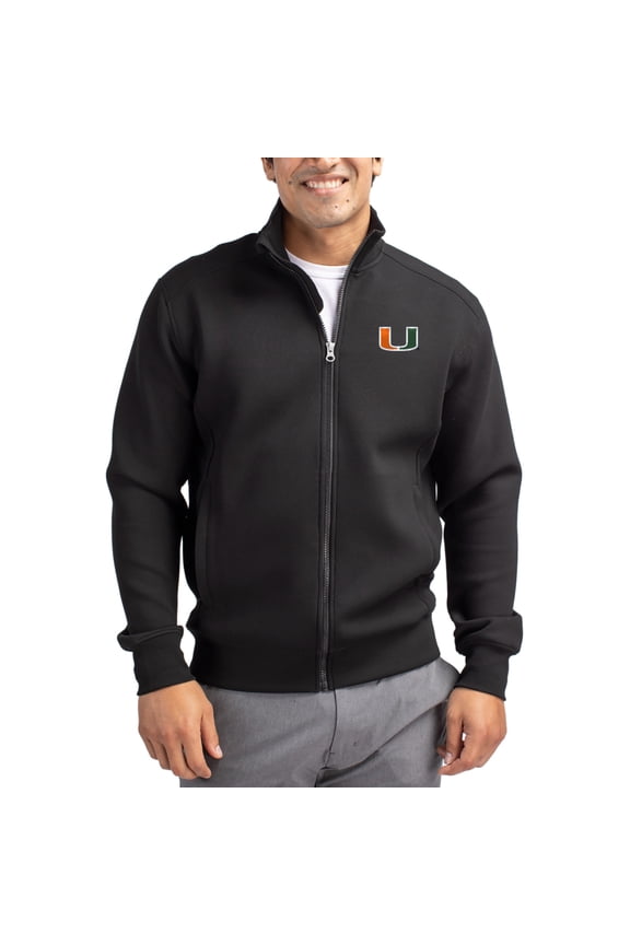 Men's-Cutter & Buck Black Miami Hurricanes Roam Eco Recycled Full-Zip Jacket