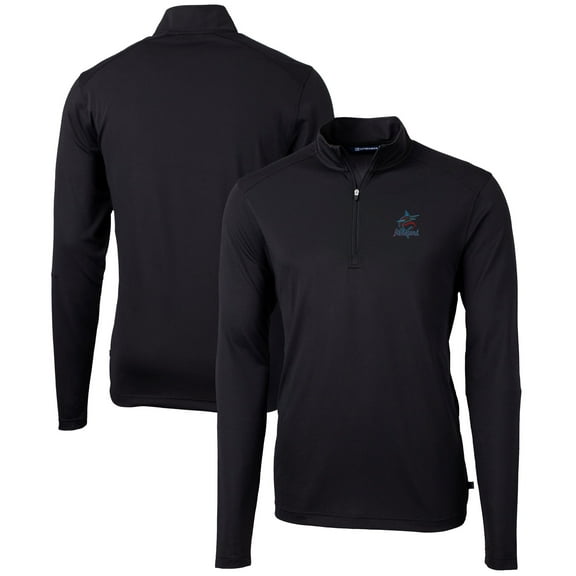 Men's Cutter & Buck Black Miami Marlins Virtue Eco Pique Recycled Quarter-Zip Pullover Top