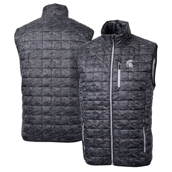 Men's Cutter & Buck Black Michigan State Spartans Rainier PrimaLoft Eco Insulated Printed Full-Zip Puffer Vest