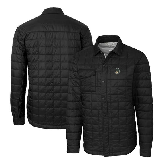 Men's Cutter & Buck Black Michigan State Spartans Team Logo Big & Tall Rainier PrimaLoft Eco Insulated Quilted Button-Up