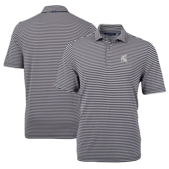 Men's Cutter & Buck Black Michigan State Spartans Virtue Eco Pique Stripe Recycled Polo