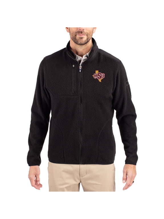 Men's Cutter & Buck Black Midwestern State Mustangs Cascade Eco Fleece Full-Zip Jacket