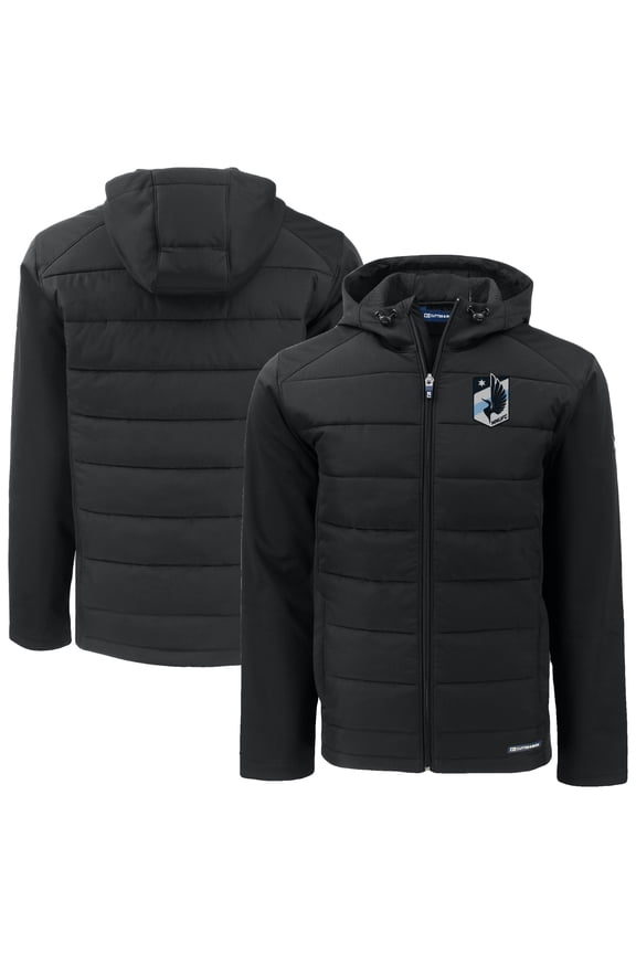 Men's Cutter & Buck Black Minnesota United FC Big & Tall Evoke Hybrid Eco Softshell Recycled Full-Zip Hoodie Jacket