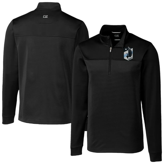 Men's-Cutter & Buck  Black Minnesota United FC Big & Tall Traverse Stretch Eco Stripe Quarter-Zip Pullover