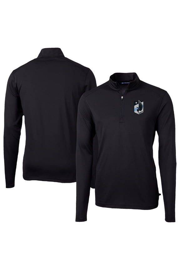 Men's-Cutter & Buck Black Minnesota United FC Big & Tall Virtue Eco Pique Recycled Quarter-Zip Pullover Top