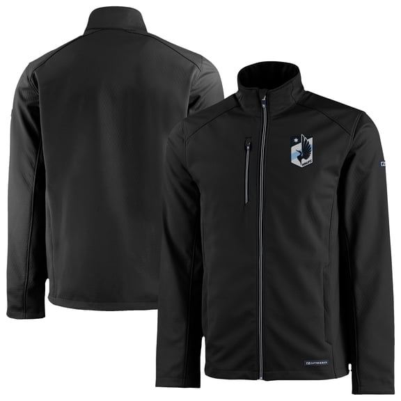 Men's Cutter & Buck  Black Minnesota United FC Evoke Eco Softshell Recycled Full-Zip Jacket