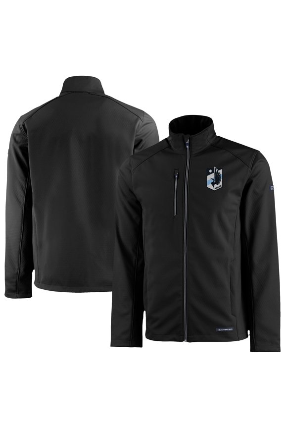 Men's Cutter & Buck Black Minnesota United FC Evoke Eco Softshell Recycled Full-Zip Jacket