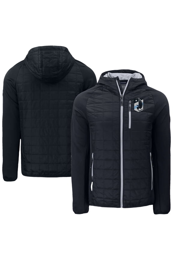 Men's Cutter & Buck Black Minnesota United FC Rainier PrimaLoft- Eco Raglan Full-Zip Hoodie Hybrid Jacket