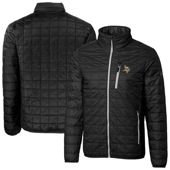 Men's Cutter & Buck Black Minnesota Vikings Big & Tall Rainier PrimaLoft Eco Insulated Full-Zip Hoodie Puffer Jacket