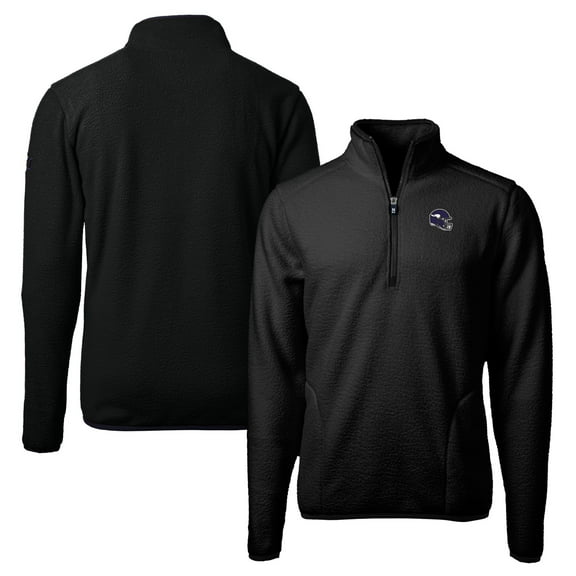 Men's Cutter & Buck Black Minnesota Vikings Helmet Cascade Eco Sherpa Fleece Quarter-Zip Pullover Jacket