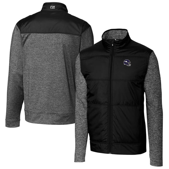 Men's Cutter & Buck Black Minnesota Vikings Helmet Stealth Hybrid Quilted Full-Zip Windbreaker Jacket