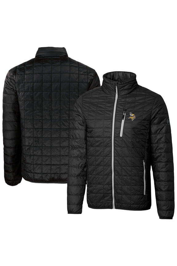 Men's Cutter & Buck Black Minnesota Vikings Rainier PrimaLoft Eco Insulated Full-Zip Puffer Jacket