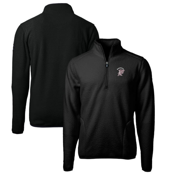 Men's Cutter & Buck Black Mississippi State Bulldogs Vault Cascade Eco Sherpa Fleece Quarter-Zip Pullover Jacket