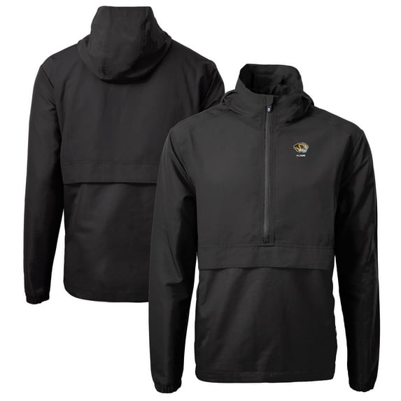 Men's Cutter & Buck Black Missouri Tigers Alumni Logo Charter Eco Knit Recycled Anorak Half-Zip Jacket