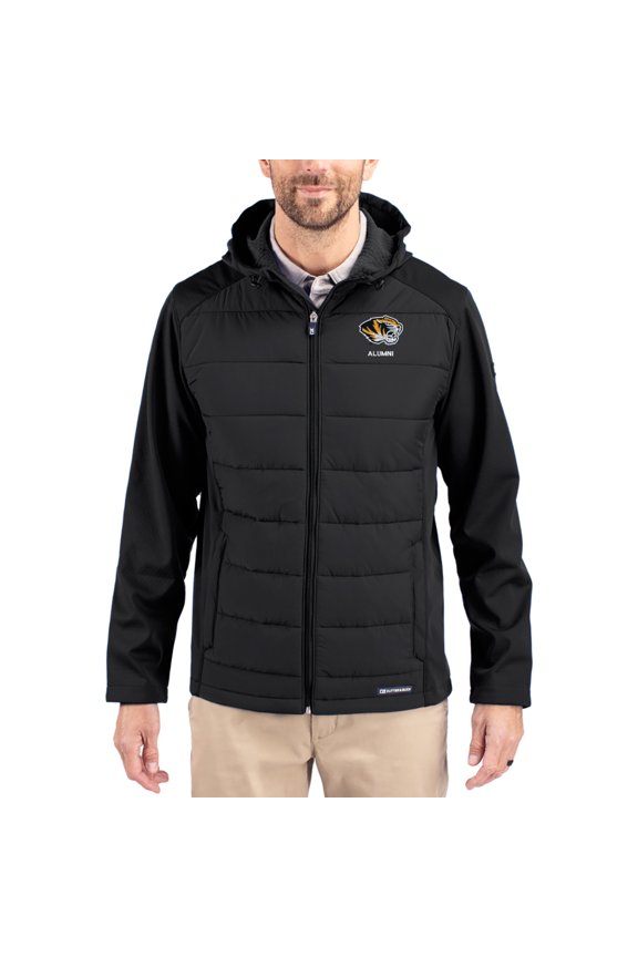 Men's Cutter & Buck Black Missouri Tigers Evoke Hybrid Eco Softshell Recycled Full Zip Hooded Jacket
