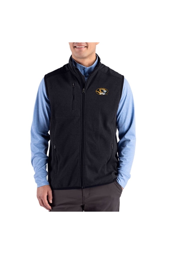 Men's Cutter & Buck Black Missouri Tigers Hunts Point Recycled Fleece Hybrid Full-Zip Vest