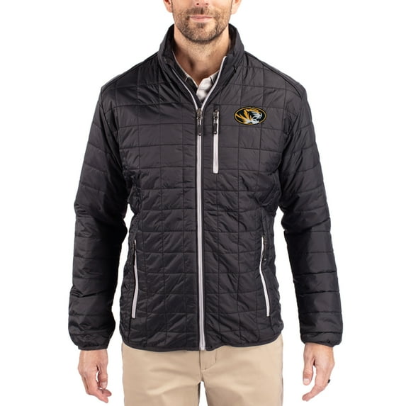 Men's-Cutter & Buck Black Missouri Tigers Rainier Eco Insulated PrimaLoft Full-Zip Puffer Jacket