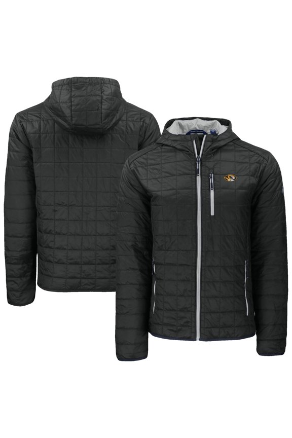 Men's-Cutter & Buck  Black Missouri Tigers Rainier Eco PrimaLoft Hooded Full-Zip Jacket