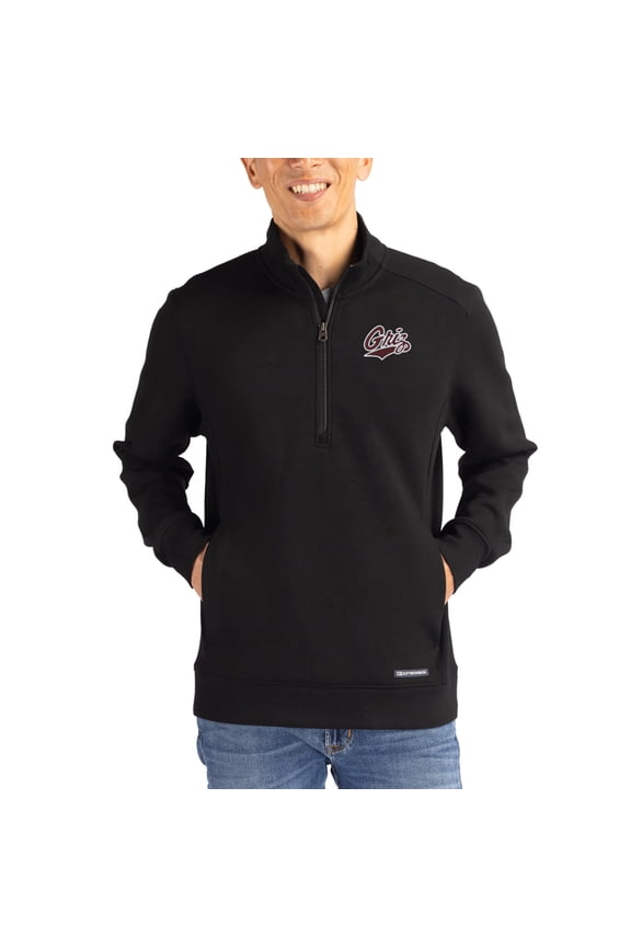 Men's-Cutter & Buck Black Montana Grizzlies Roam Eco Recycled Quarter-Zip Pullover