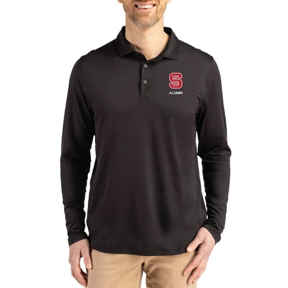 Men's Cutter & Buck  Black NC State Wolfpack Alumni Coastline Epic Comfort Long-Sleeve Polo