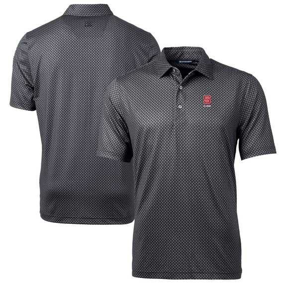 Men's Cutter & Buck Black NC State Wolfpack Alumni Logo Pike Banner Print Stretch Polo