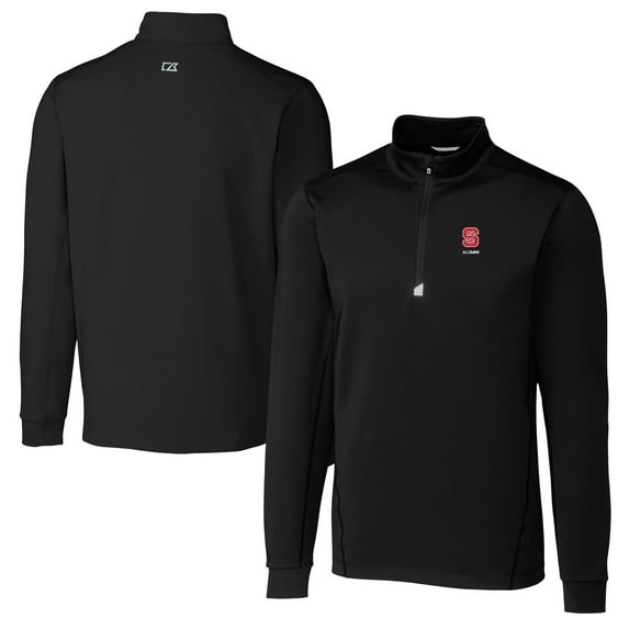Men's Cutter & Buck Black NC State Wolfpack Alumni Logo Traverse Stretch Quarter-Zip Pullover Top
