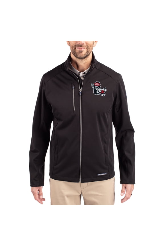 Men's Cutter & Buck Black NC State Wolfpack Evoke Eco Softshell Recycled Full-Zip Jacket