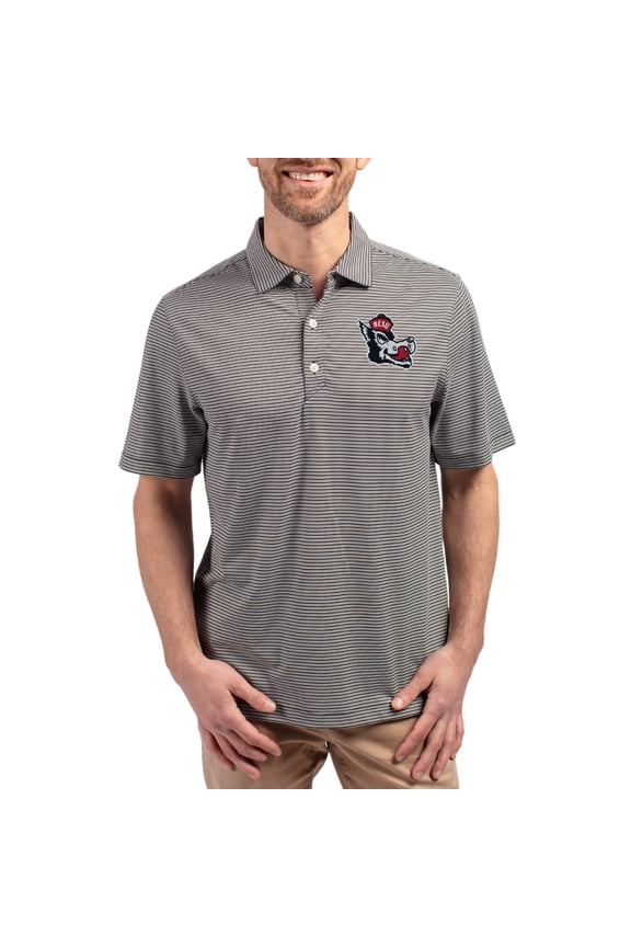 Men's Cutter & Buck Black NC State Wolfpack Forge Eco Double Stripe Stretch Recycled Polo