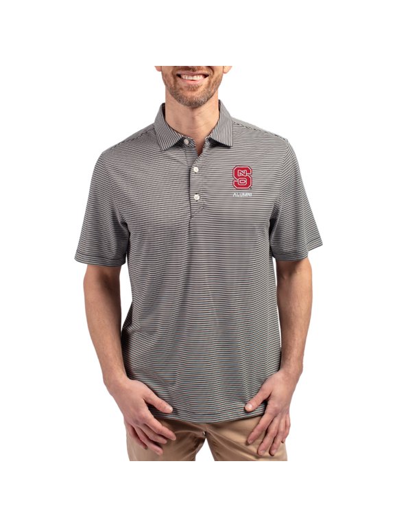 Men's Cutter & Buck Black NC State Wolfpack Forge Eco Double Stripe Stretch Recycled Polo