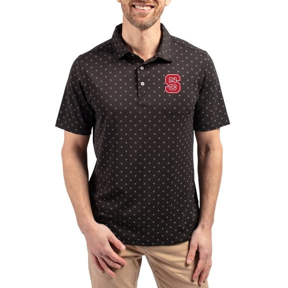 Men's Cutter & Buck Black NC State Wolfpack Virtue Eco Pique Tile Print Recycled DryTec Polo